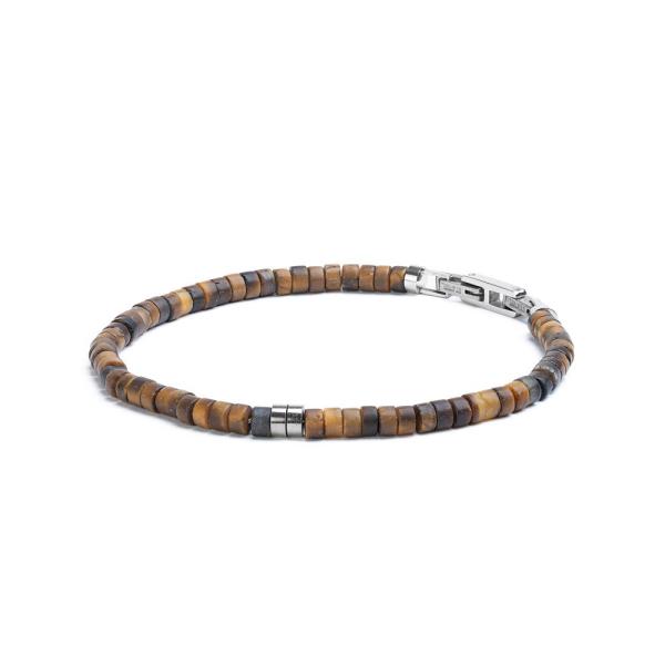 2 mm Armband mit matten Tigerauge-Steinen und Titanelement - Sphera Mat Tiger